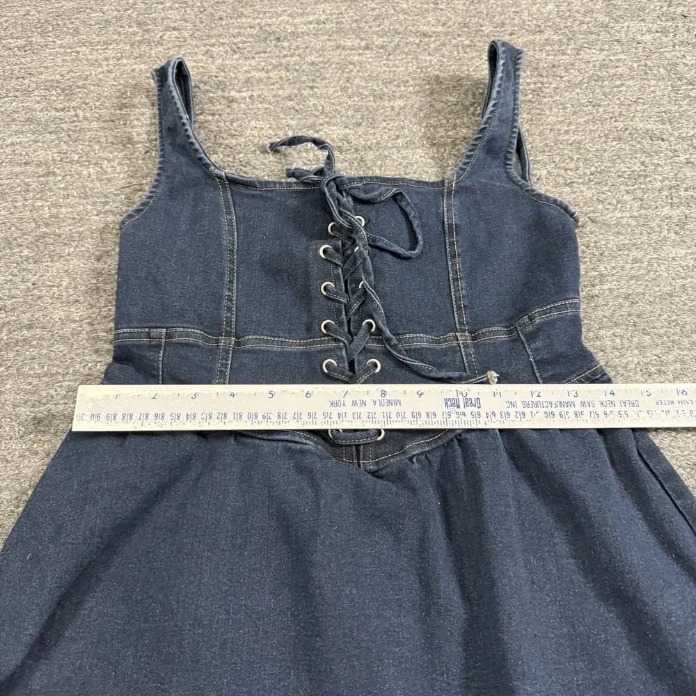 Moon River Denim Dress Women Small Midi Corset Style Smocked Prairie Farm Jean - Picture 5 of 12